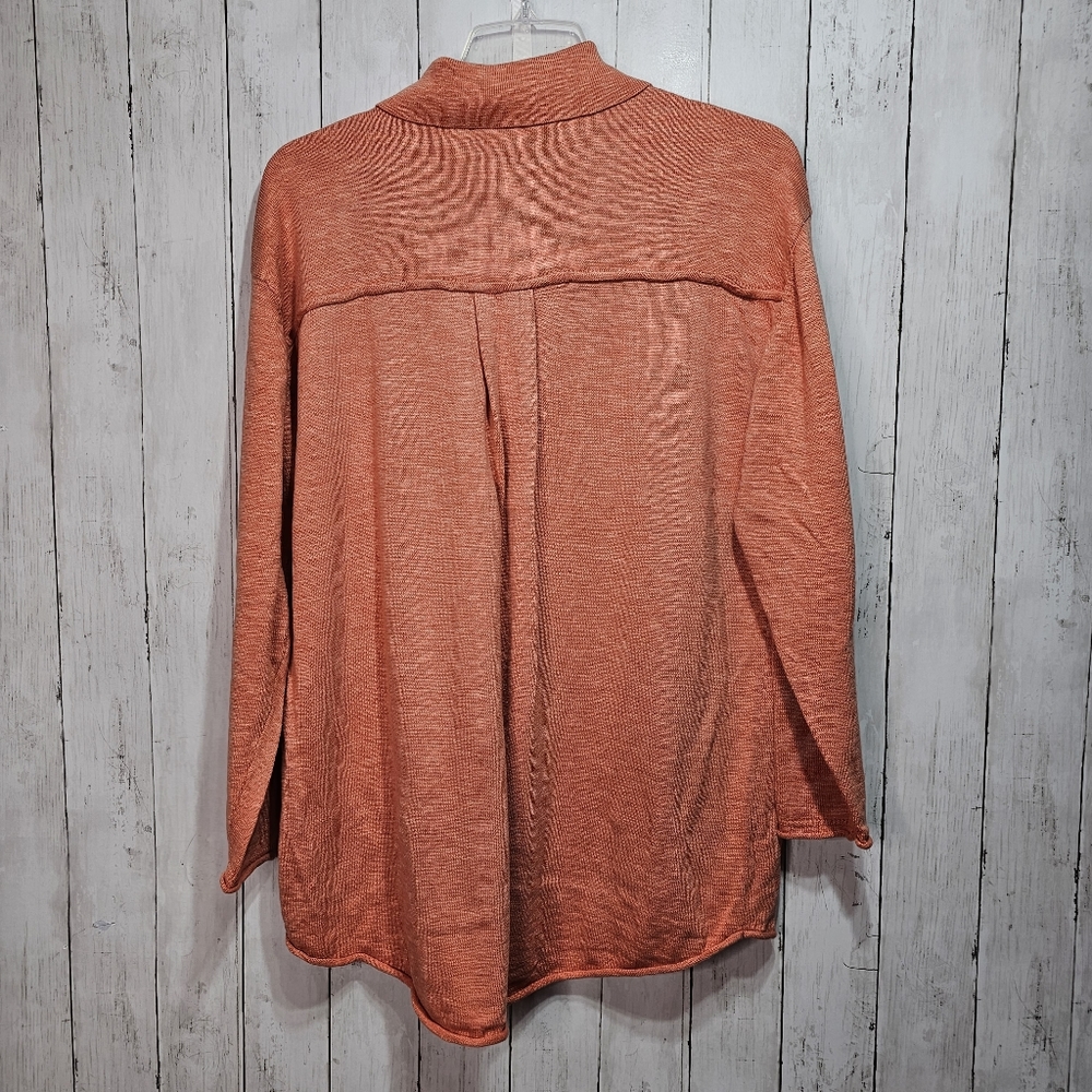 Free People Beach Orange Oversized Button Up Cotton Linen Sweater Size Medium. - Picture 8 of 8